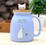 Ceramic Cat Mug With Lid and Spoon